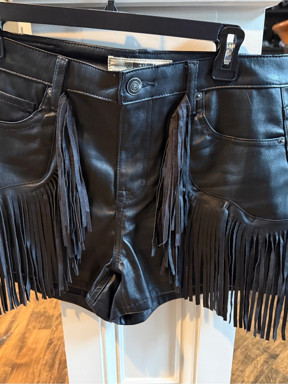 Rock and Roll Fringed Faux Leather Women’s Shorts - Black
